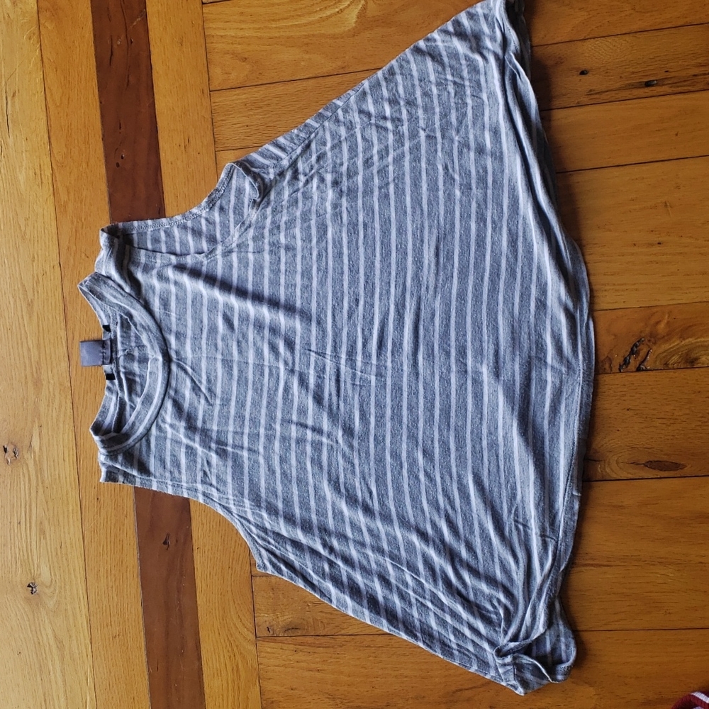 See You Monday flowy crop top, grey and white stripes
